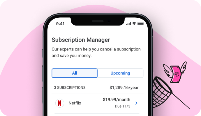 A mockup of a phone with a screen that displays various subscription services like Netflix and AT&T