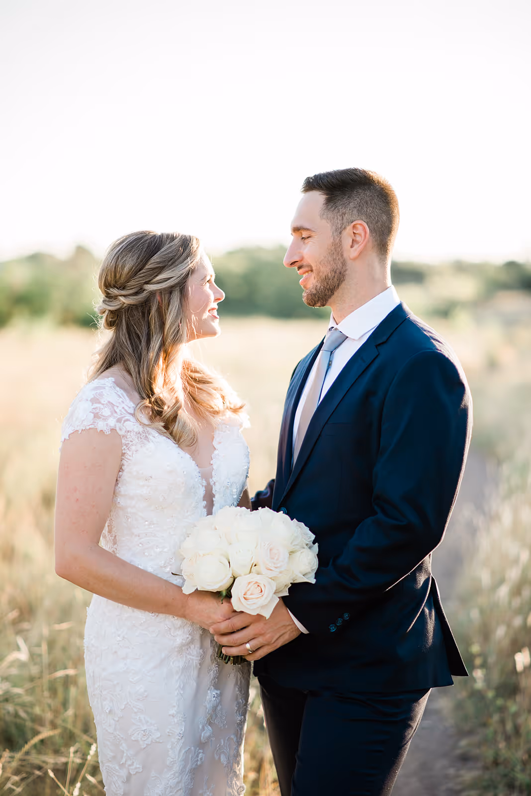 a man and woman in a wedding dress