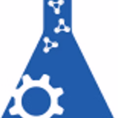 White lab flask with chemical gear illustration.