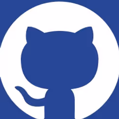 GitHub logo in white and blue