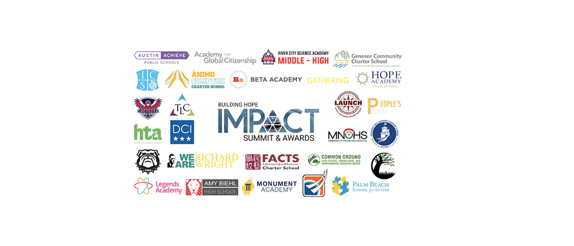 Logos of the 27 semi-finalist charter schools recognized by Building Hope for the first annual IMPACT Summit and Awards