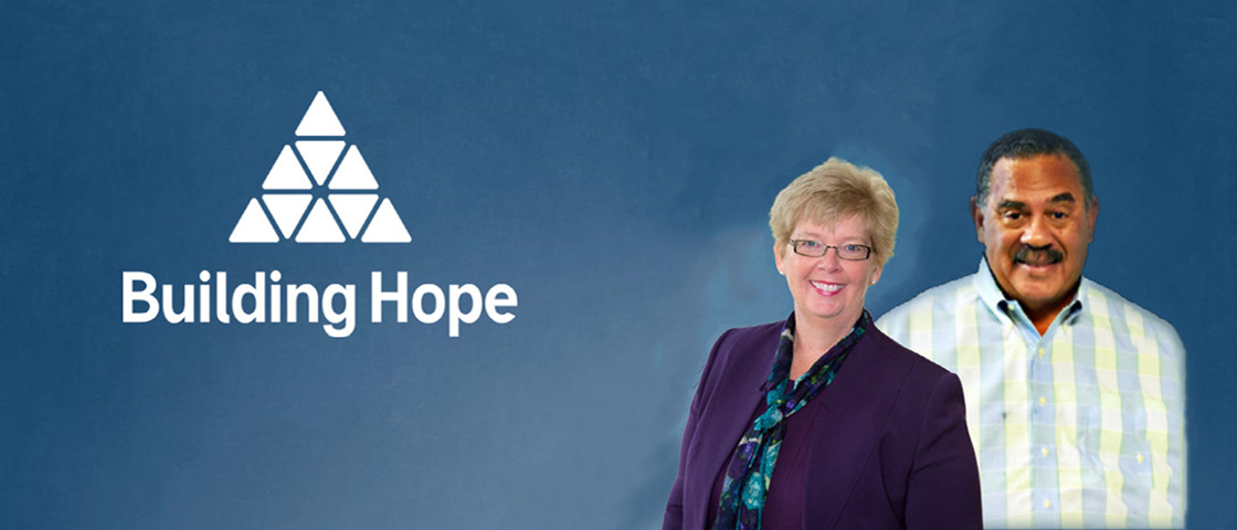 Sheila Ryan-Macie and Hugh Jarrett, newly appointed Chair and Board Director of Building Hope