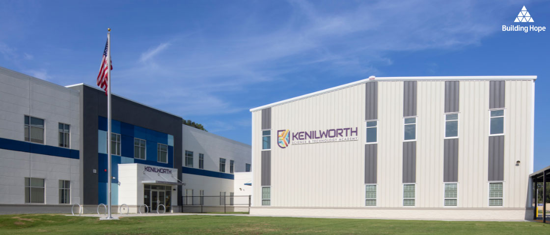 Kenilworth Science and Technology Academy’s new 56,000-square-foot campus in Baton Rouge, Louisiana, celebrating its opening with students and community members.
