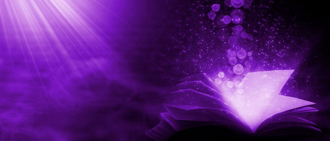 An open book glowing with purple light, representing learning and the idea that education rises above politics.