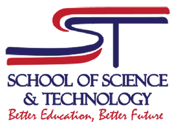 Red and blue "ST" logo for School of Science & Technology. Below, dark blue text reads "School of Science & Technology" and red script says "Better Education, Better Future."