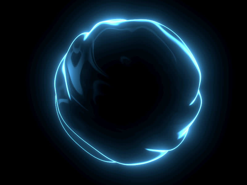 Glowing abstract blue orb with smooth, rounded contours on a black background.