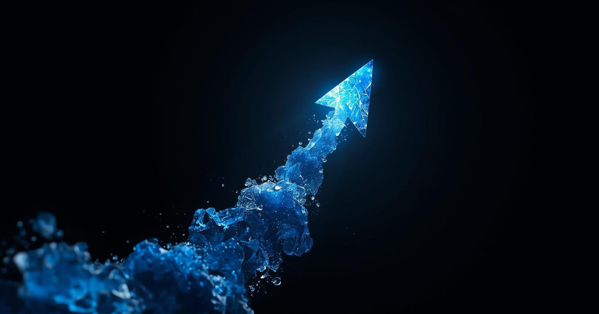 Blue water arrow rising diagonally against a black background.