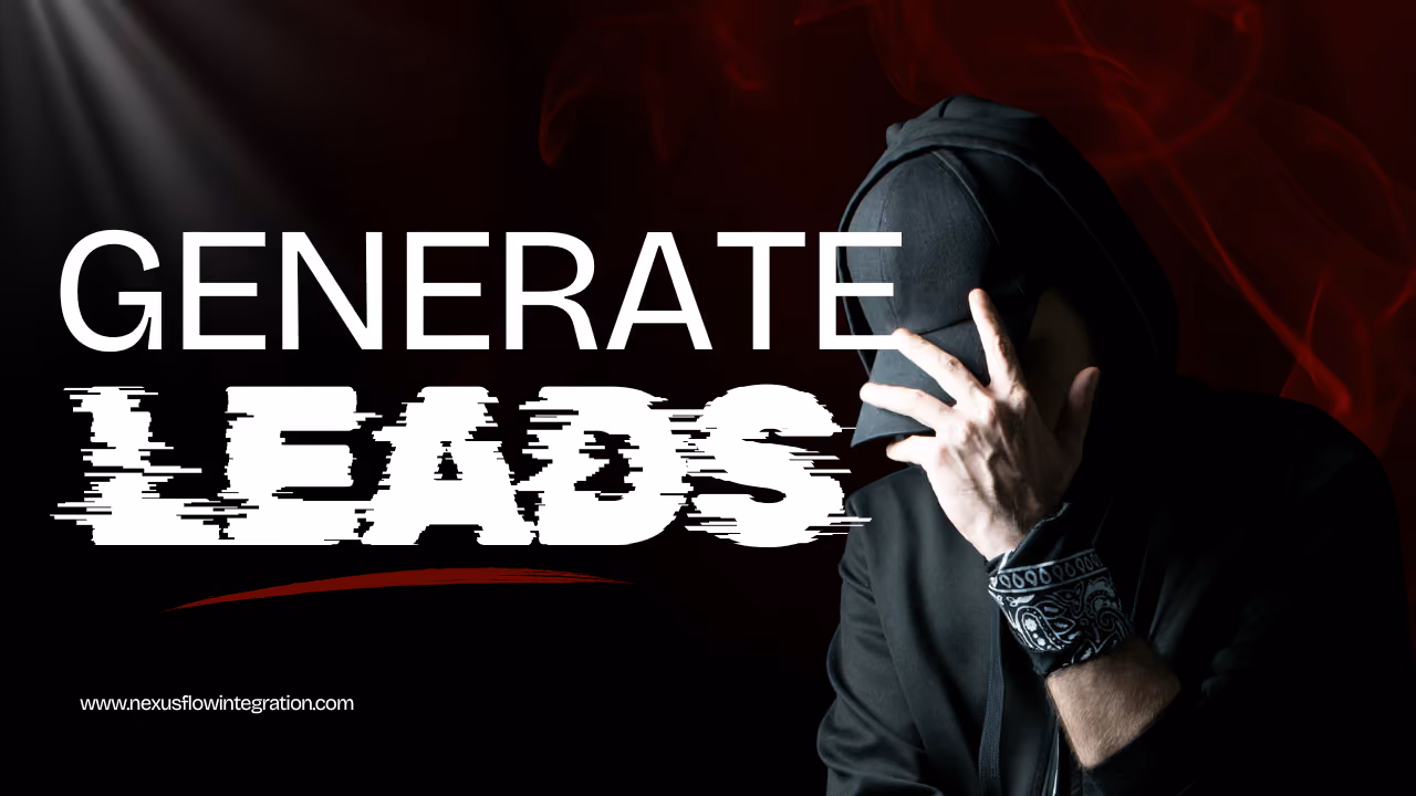 Person in black hoodie and cap covers face with hand; text reads 'Generate Leads' on dark background.