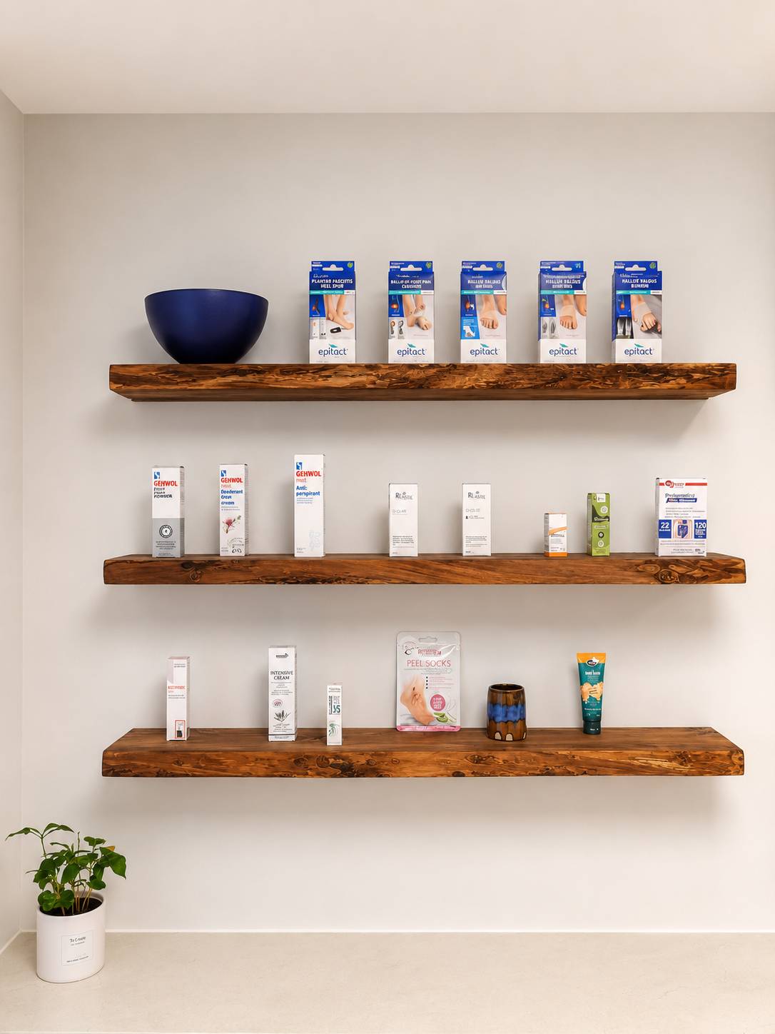 Shelves of foot care products available at Kenmare Foot Clinic.