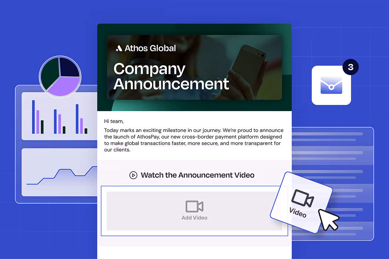 An internal email being built using a Broadcast's drag and drop editor.