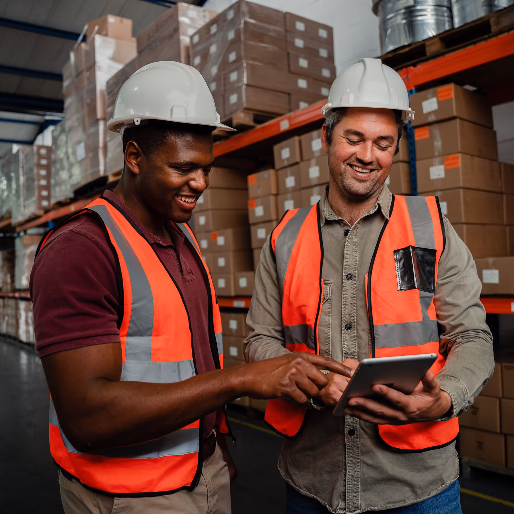 Frontline workers looking at the Cerkl Broadcast mobile app.