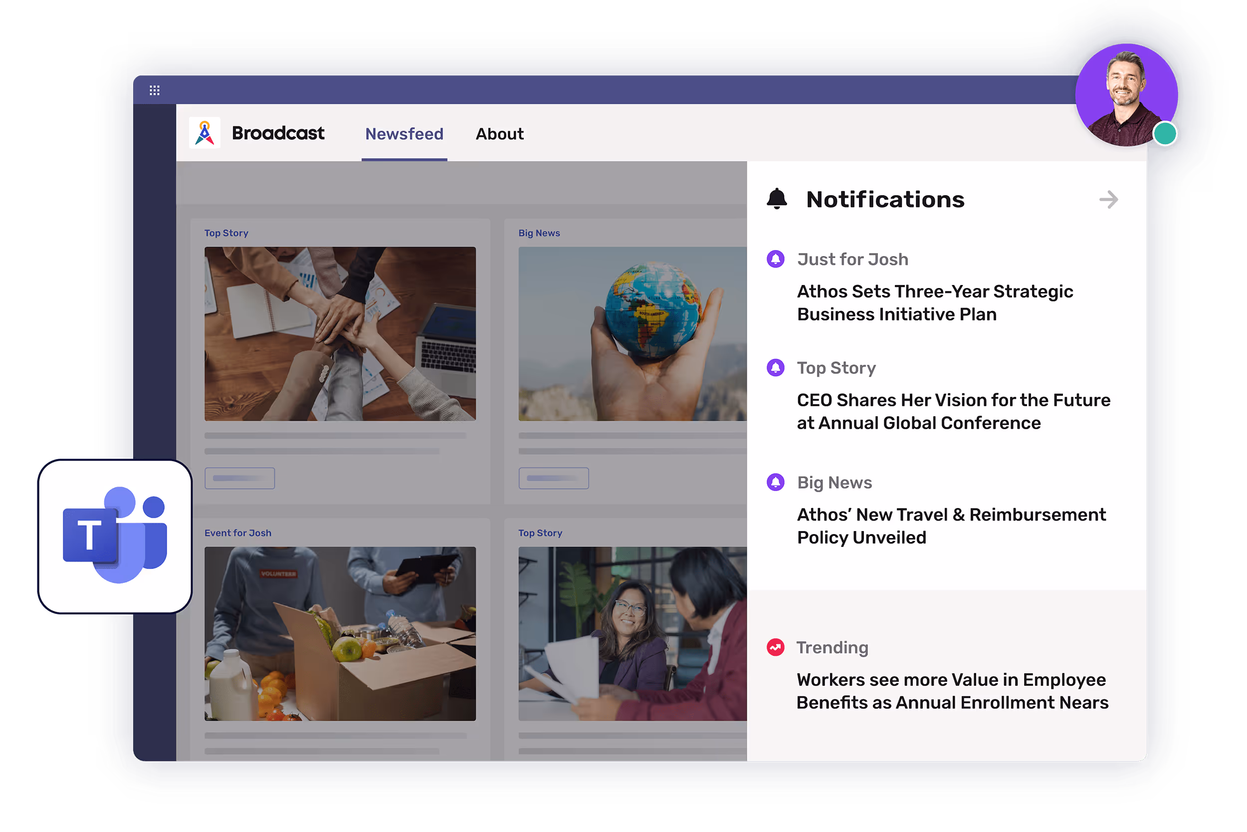 A personalized newsfeed delivered directly into Microsoft Teams through Cerkl Broadcast.