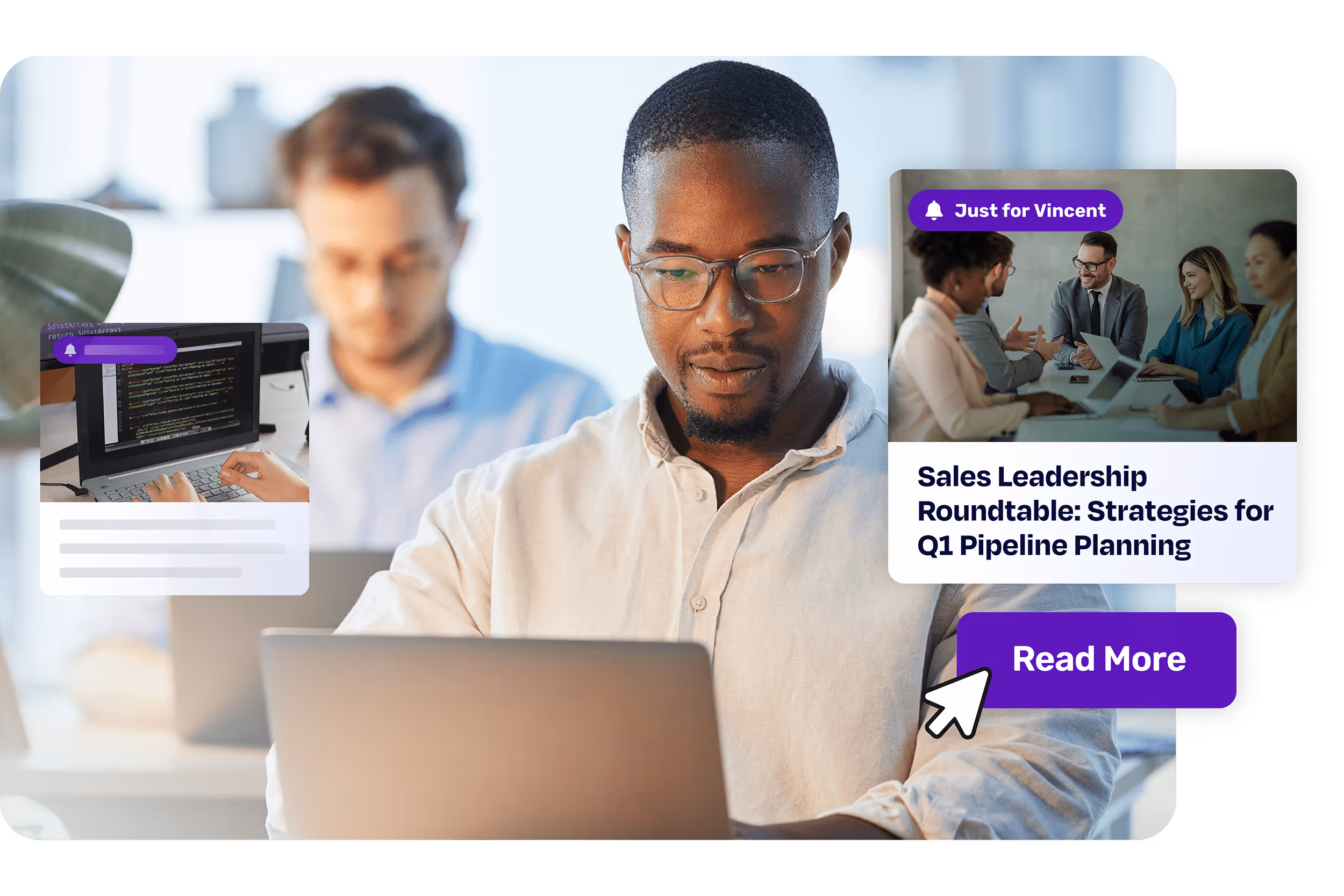 An employee looking through their personalized news microsite powered by Cerkl Broadcast.