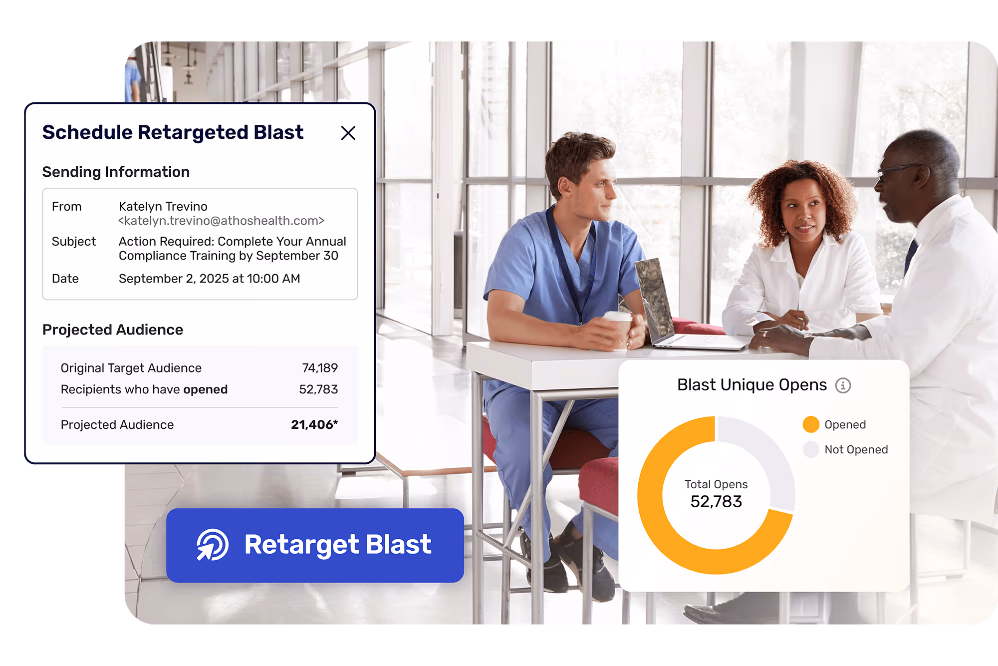 Cerkl Broadcast's email builder includes easy to use automated retargeting based on opens or clicks.