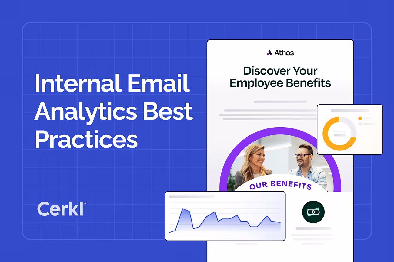 Internal comms analyst reviewing email engagement analytics on screen