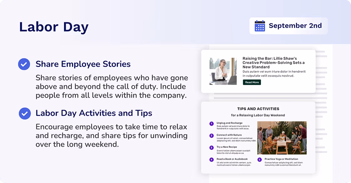 Labor Day Newsletter Ideas