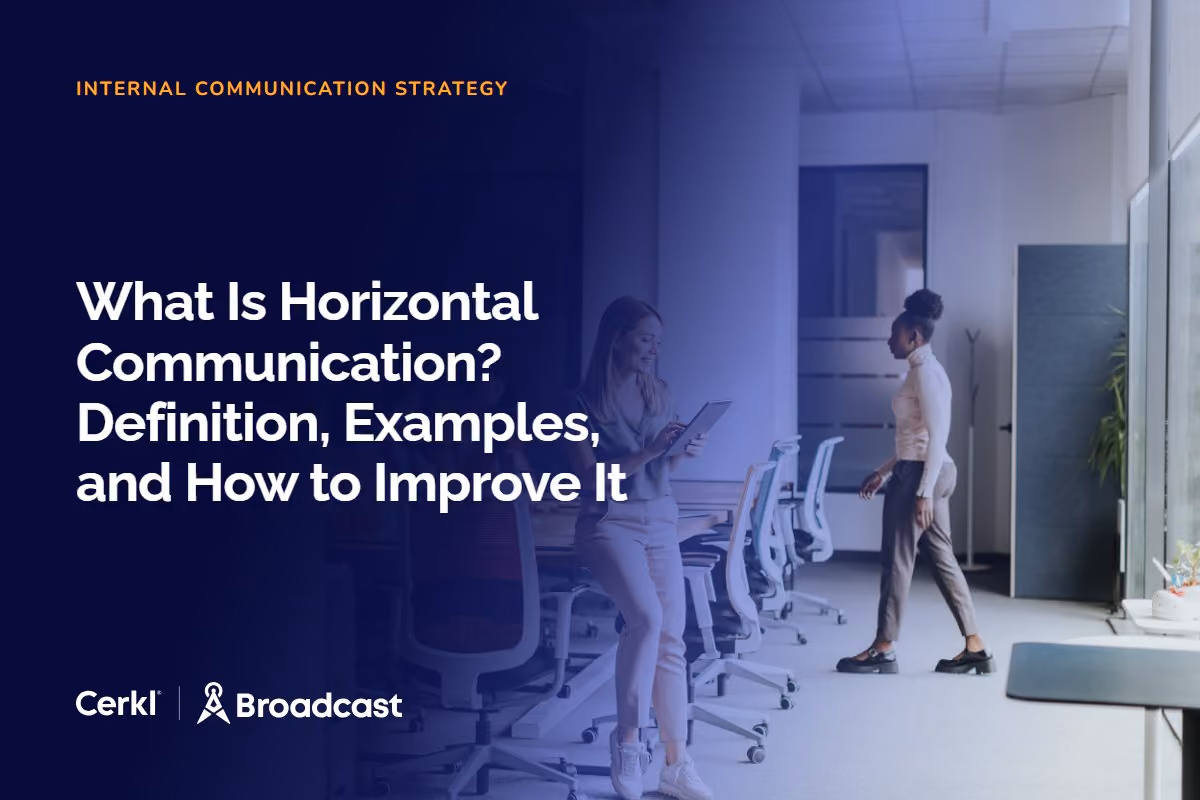 Internal communications leader reviewing horizontal communication framework and strategy notes in a team meeting