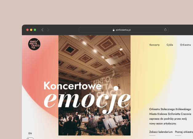 A preview of a home page website of Sinfonietta Cracovia. A project designed by follow.studio