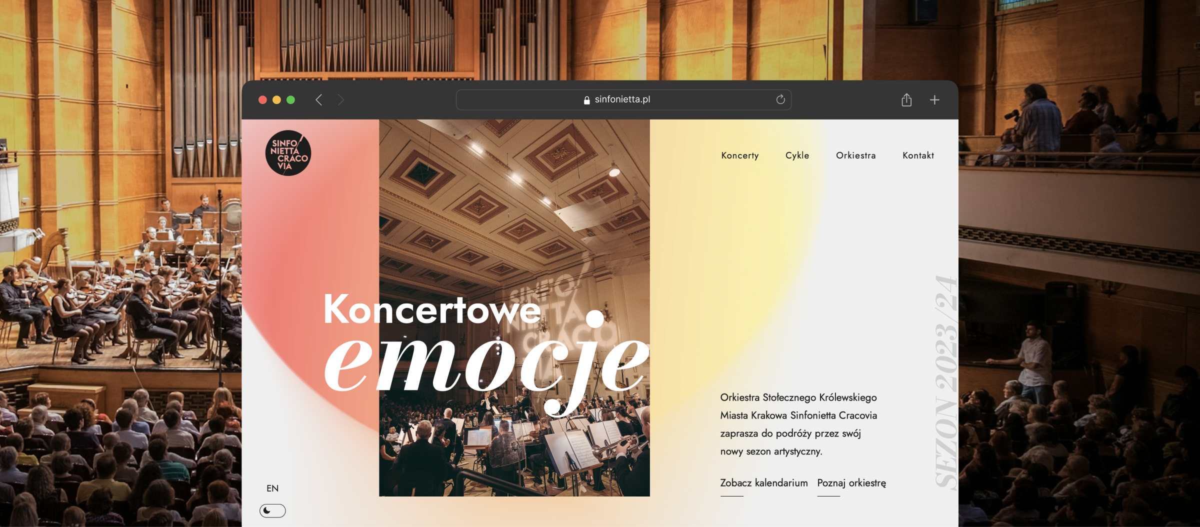 Widok projektu strony głównej strony sinfonietta.pl zaprojektowany i wdrożony przez follow.studio. 