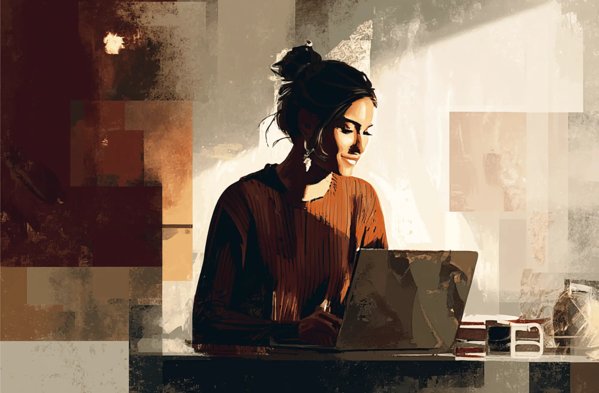 Happy real estate agent sitting at computer giving a referral