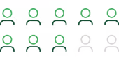 A row of user profile icons, with several highlighted in green and others in gray, representing user status or progress tracking.