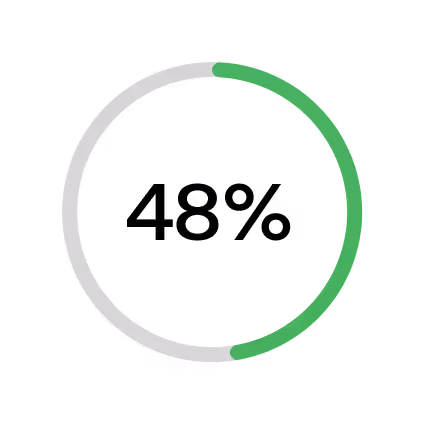 Circular progress indicator showing 48% completion, with a green segment on a dark background.