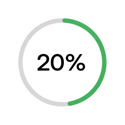 Circular progress indicator showing 20% completion, with a green segment on a dark background.