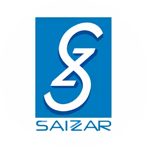 Blue rectangular logo with stylized white letters 'S' and 'Z' intertwined above the word 'SAIZAR'.