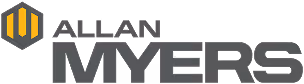 Allan Myers company logo with hexagonal icon and bold uppercase text.