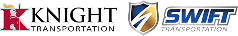 Knight Transportation logo with red K and black text next to Swift Transportation logo with blue and gold shield and blue text.