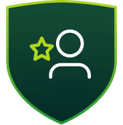 Green shield icon with a white person outline and a yellow star to the left.