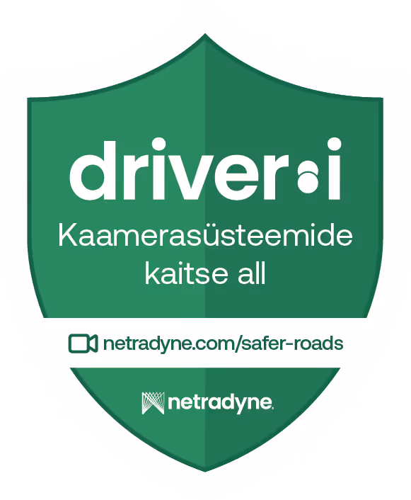 Green shield logo with the text driveri Kaamerasüsteemide kaitse all and netradyne.com/safer-roads link, featuring the Netradyne brand name.