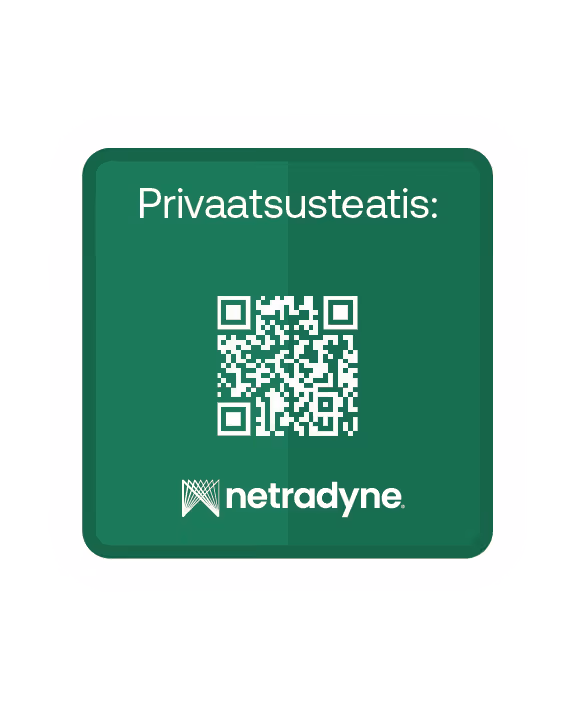 Green square with a QR code centered under the text 'Privaatsusteatis' and above the Netradyne logo.