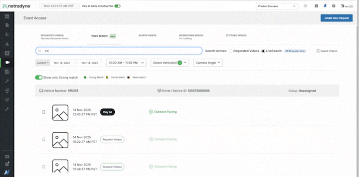 Product GIF of Video LiveSearch flow; search: “loading-unloading”; show top results; play video