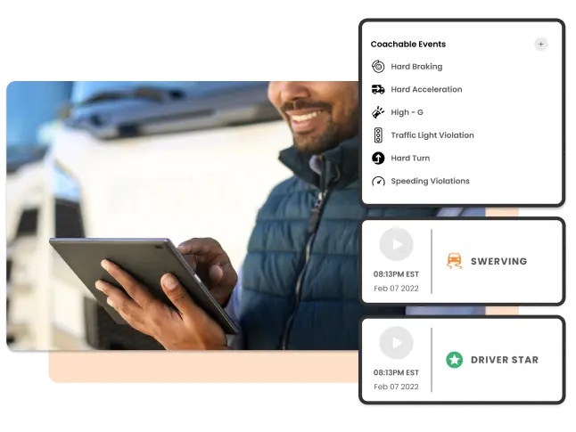 Man using a tablet. Get Self-Managed Driver Coaching in real-time anywhere