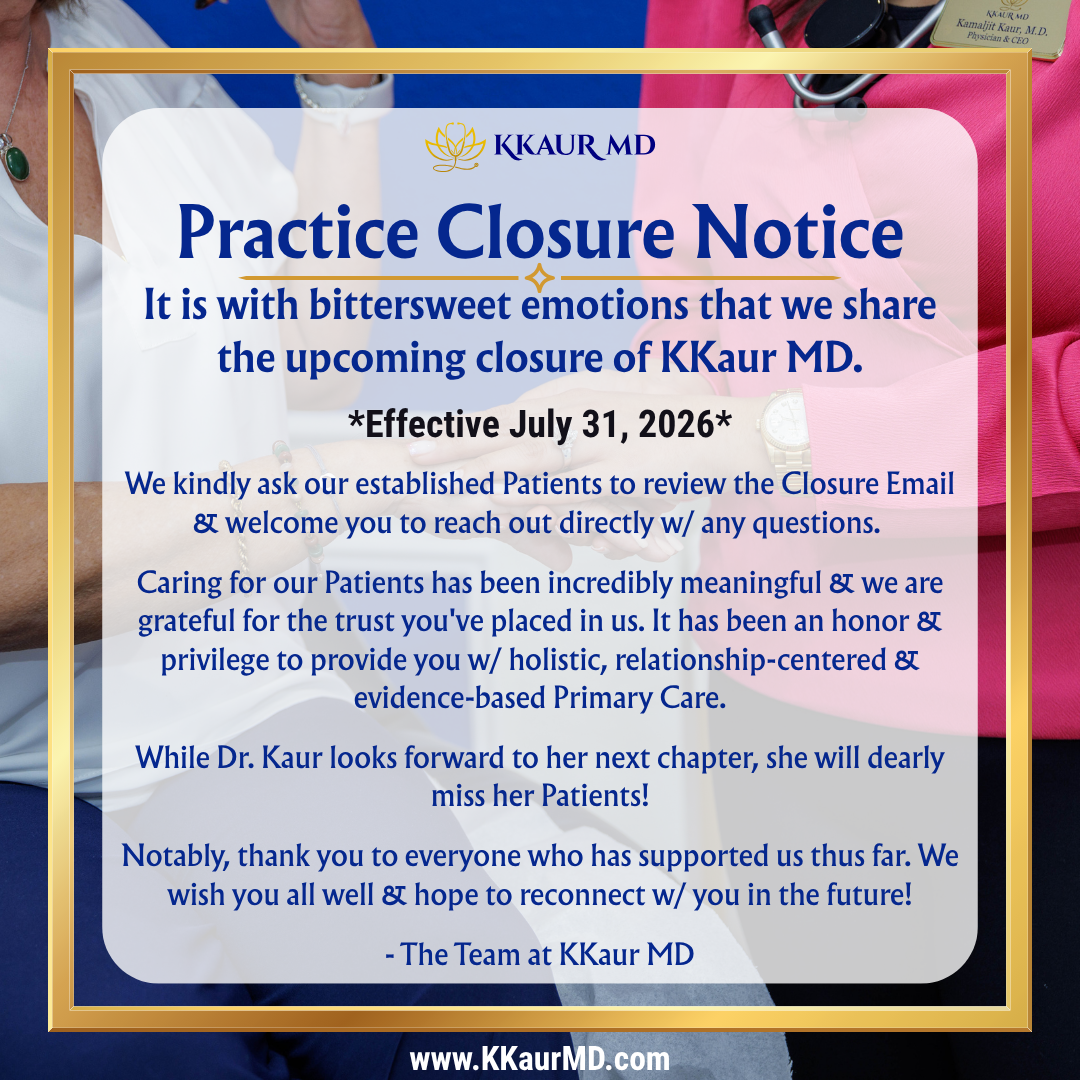 Flyer for Whole You Health & Wellness Assessment showing doctor consulting a patient and holding hands, listing services including 60-minute consultation, lab panel, health assessment, ECG, cancer screening, and customized health plan, with website www.KKaurMD.com.