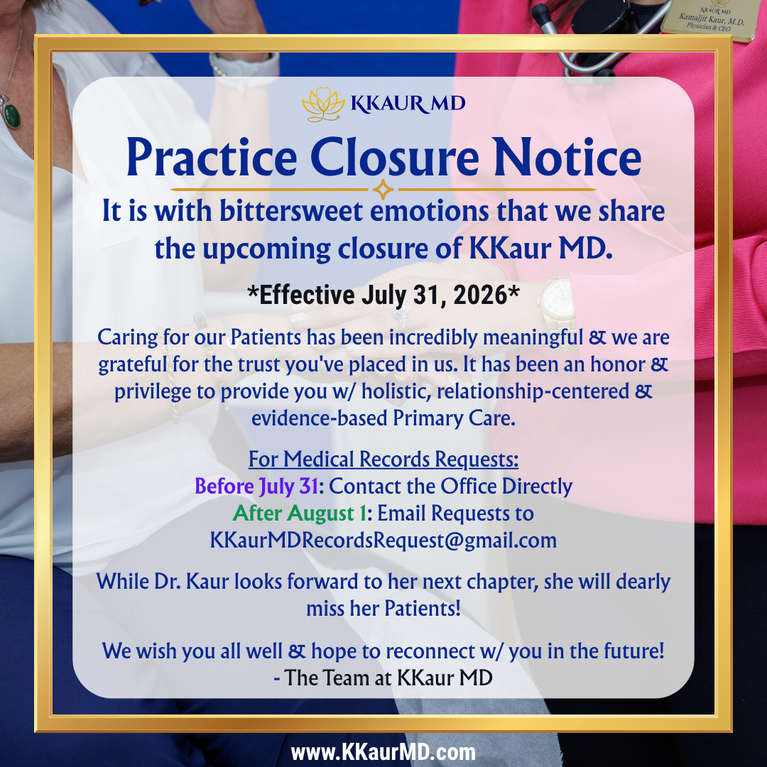 Flyer for Whole You Health & Wellness Assessment showing doctor consulting a patient and holding hands, listing services including 60-minute consultation, lab panel, health assessment, ECG, cancer screening, and customized health plan, with website www.KKaurMD.com.