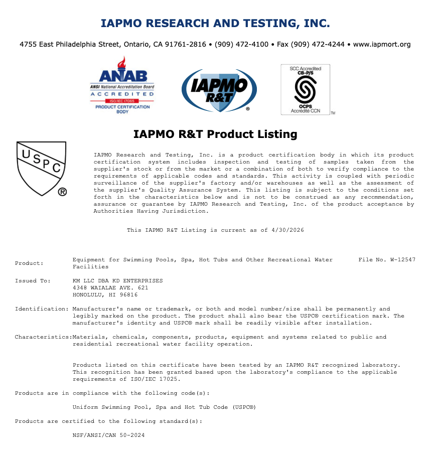 IAPMO R&T Certification Document