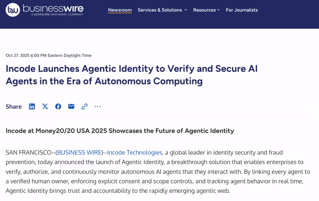 Business Wire article on Incode.