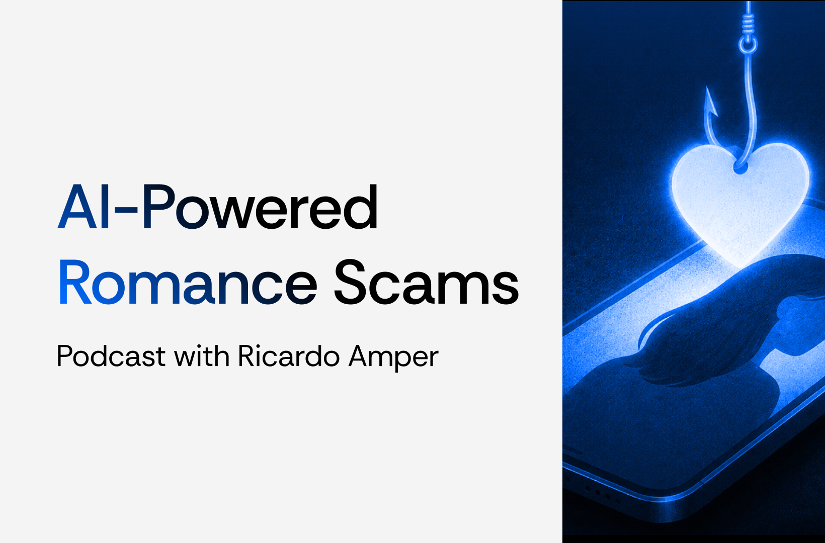 Image with the text Ai-powered romance scams and a illustration representing that