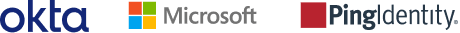 IAM platform logos including Okta, Microsoft, and Ping Identity.