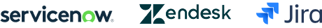 Help desk tool logos including ServiceNow, Zendesk, and Jira.