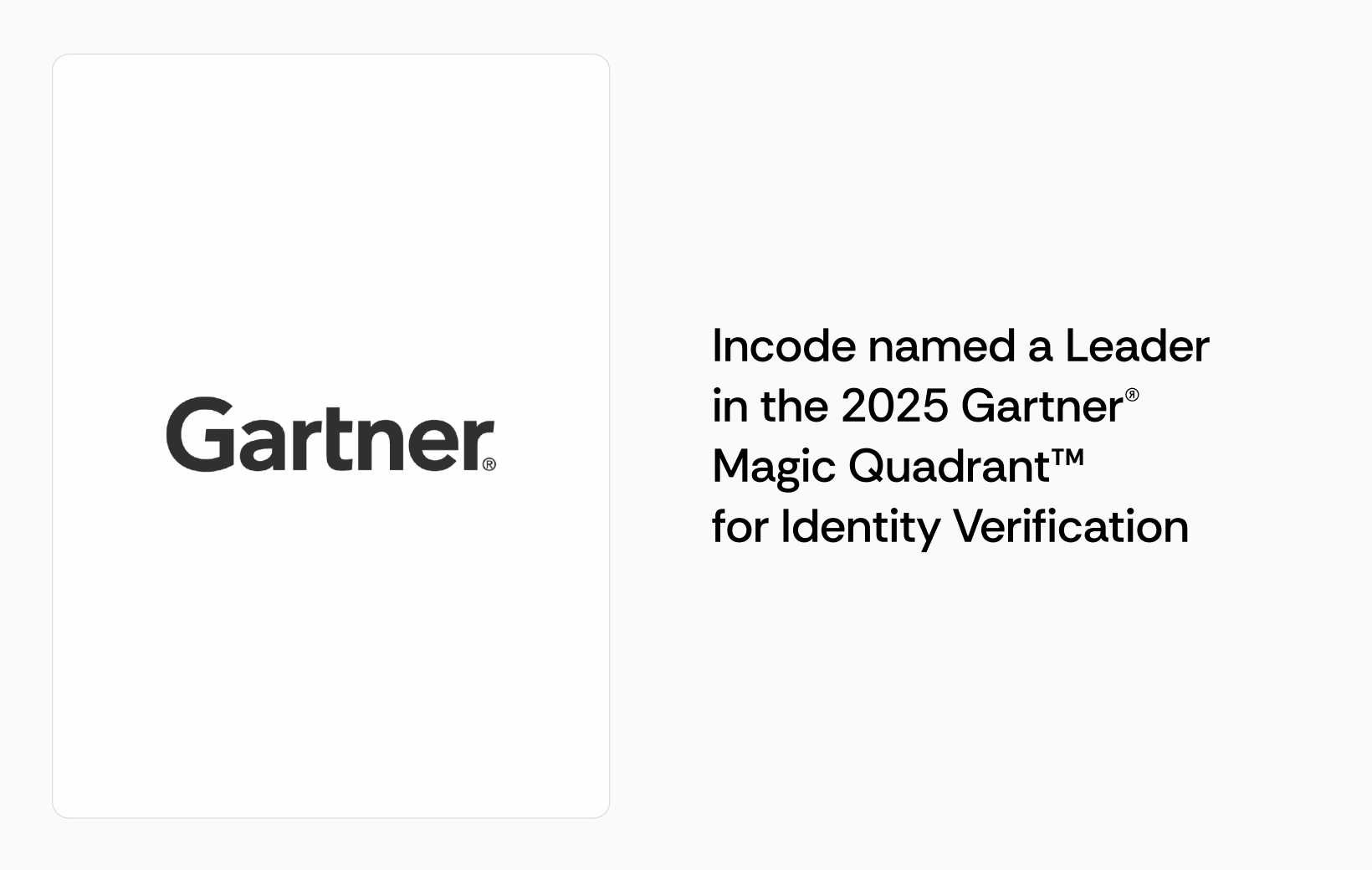 Incode article thumbnail with visible headline text about “Incode Named a Leader in the 2025 Gartner® Magic Quadrant™ for Identity Verification” and a report, award, or badge graphic.