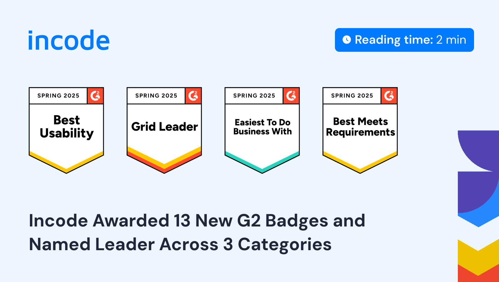Incode Awarded 13 New G2 Badges and Named Leader Across 3 Categories