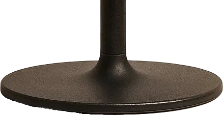 Mustan jalustan pohja, jossa on pyöreä muoto ja metallinen rakenne, valaistus on pehmeää.