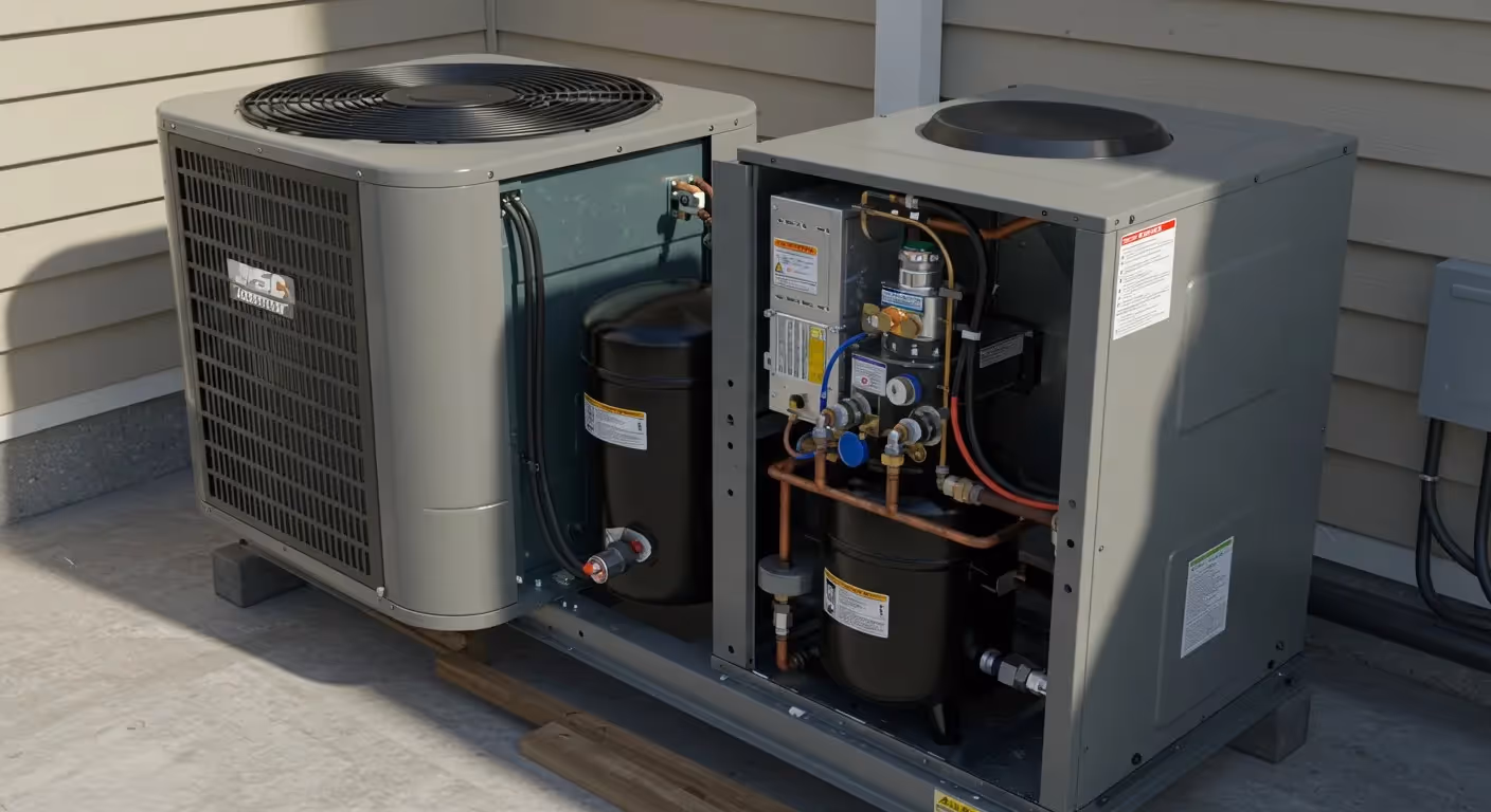 An outdoor HVAC condensing unit.