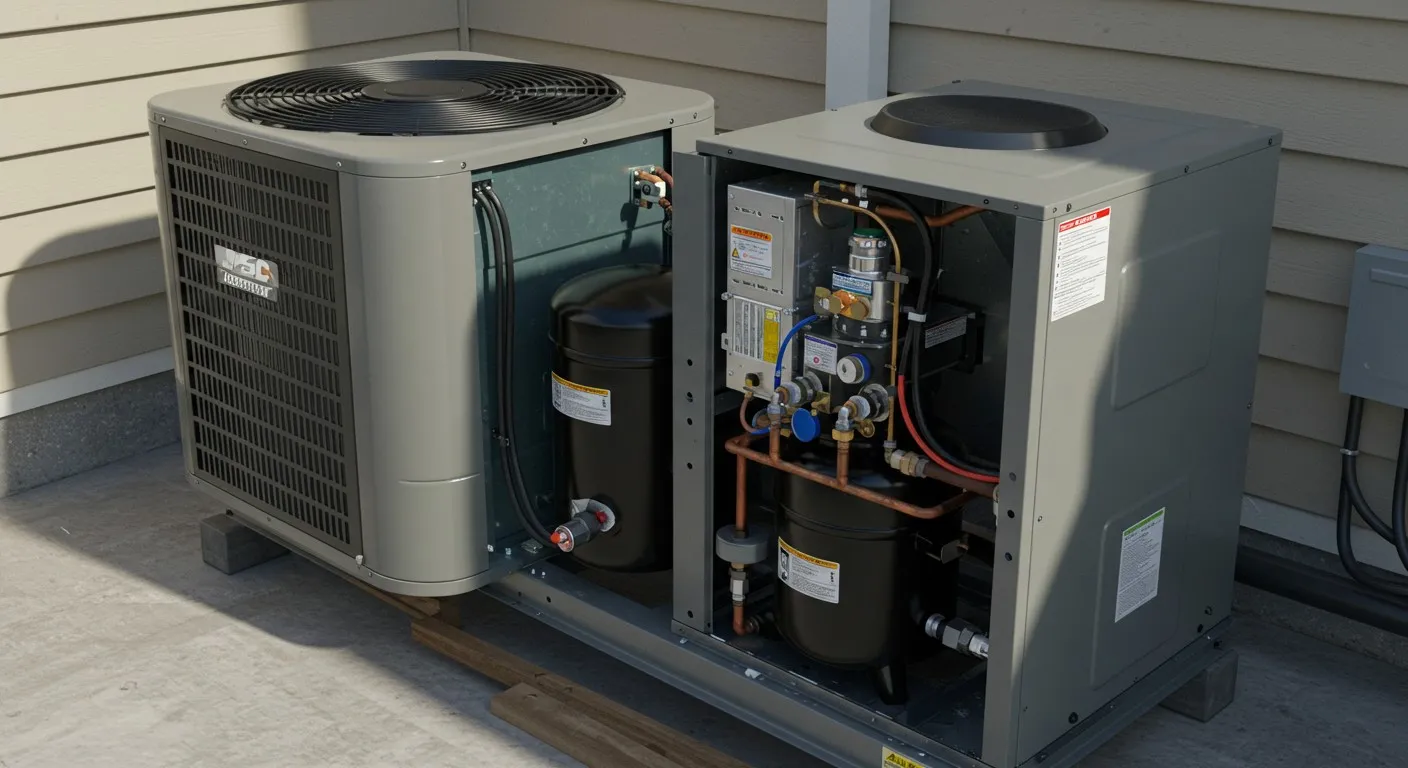 An outdoor HVAC condensing unit.