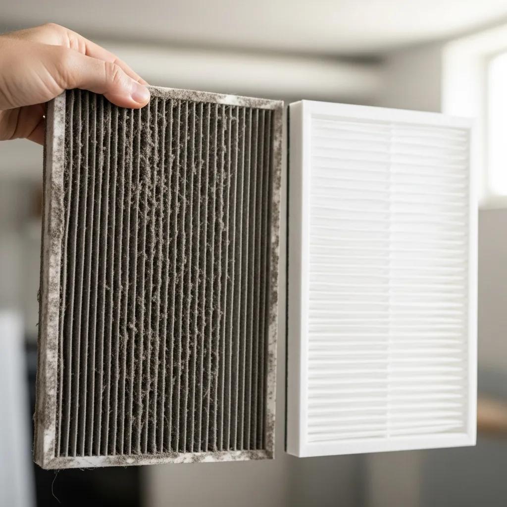 Comparison of dirty and clean air filters for HVAC maintenance