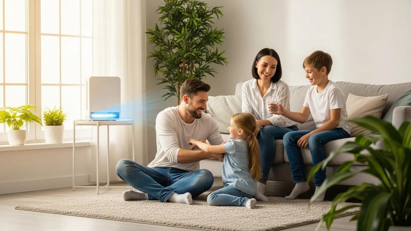 Family enjoying a healthy indoor environment thanks to UV light air purifiers