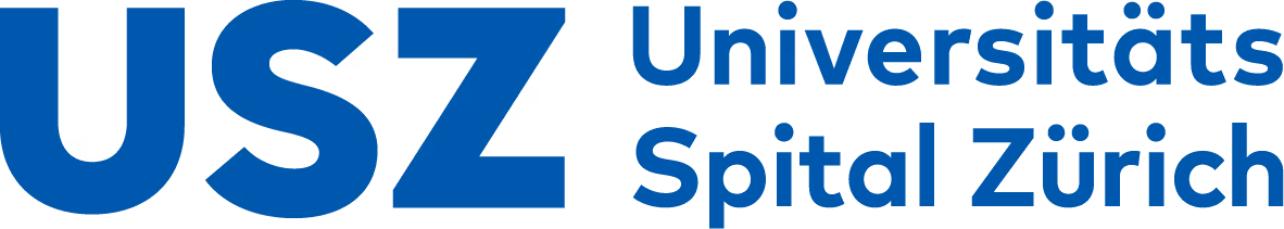 USZ logo with text Universitäts Spital Zürich in blue.
